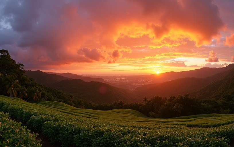夕暮れの茶園